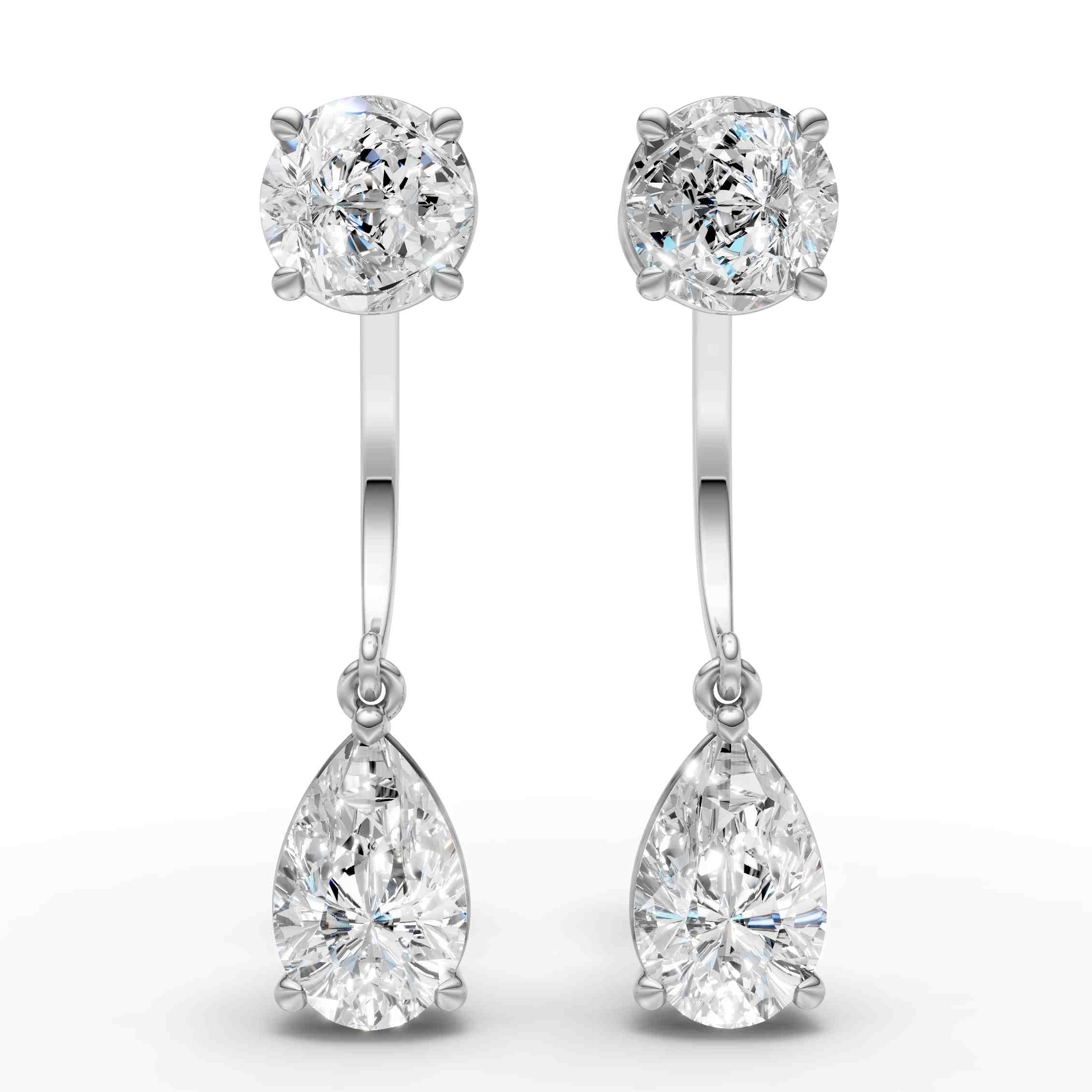Round & Pear Diamond Drop Earrings